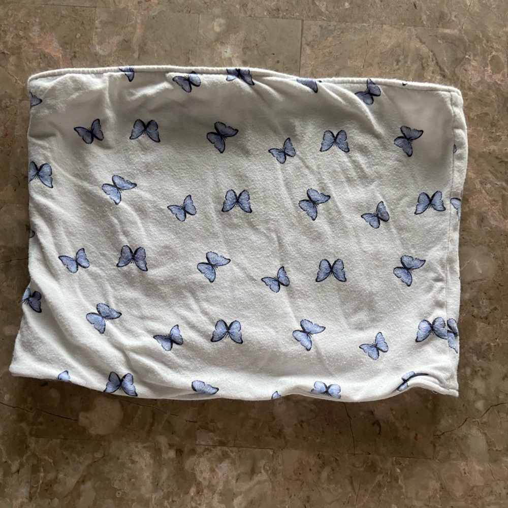Hollister White Blanket with Blue Butterfly Print